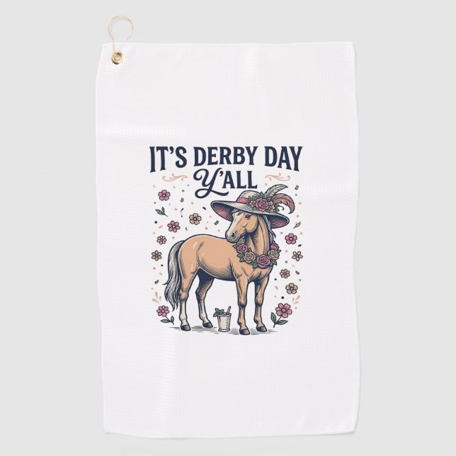 Derby Day Y'all Pferd Blumenhut Golfhandtuch (Vorderseite)