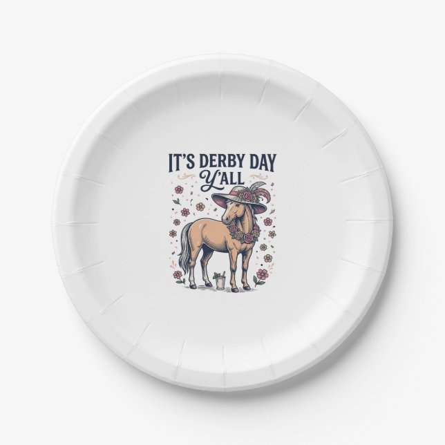 Derby Day Y'all Pferd Blumenhut Pappteller (Vorderseite)