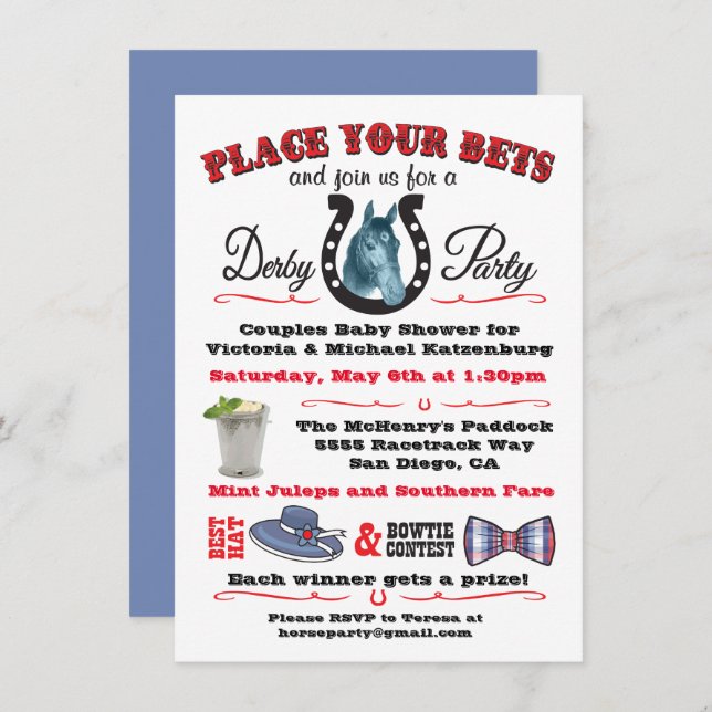 Derby Horse Racing Baby Dusche Einladung (Vorne/Hinten)