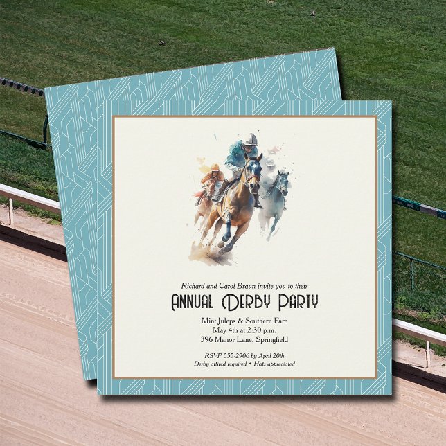 Derby Horses and Jockeys Aqua Party Einladung (Racehorses and Jockeys Derby Party Invitations - INSTANT DOWNLOAD and/or PRINTED or both!)