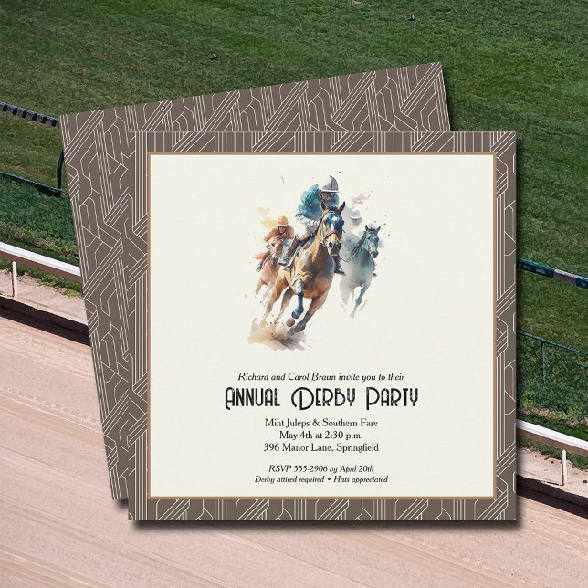 Derby Horses and Jockeys Brown Party Einladung (Racehorses and Jockeys Derby Party Invitations - INSTANT DOWNLOAD and/or PRINTED or both!)
