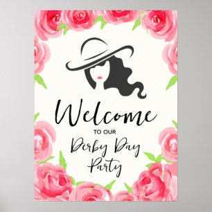 Derby-Hut-Dame Silhouette und Rosen Willkommen Poster