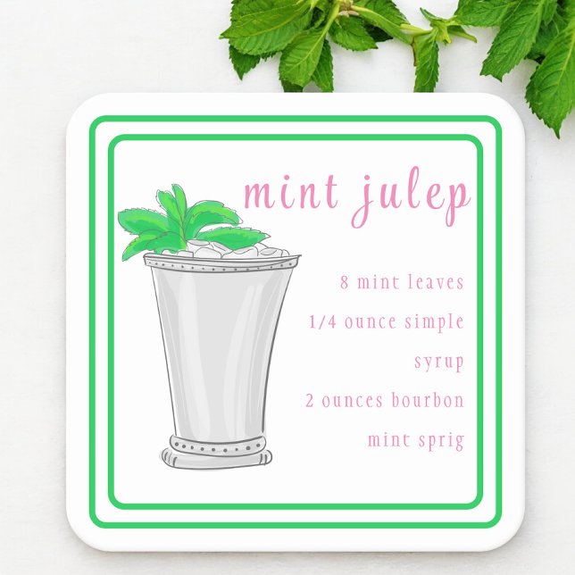 Derby Mint Julep Bar Rezpe Preppy Border Rechteckiger Pappuntersetzer (Von Creator hochgeladen)