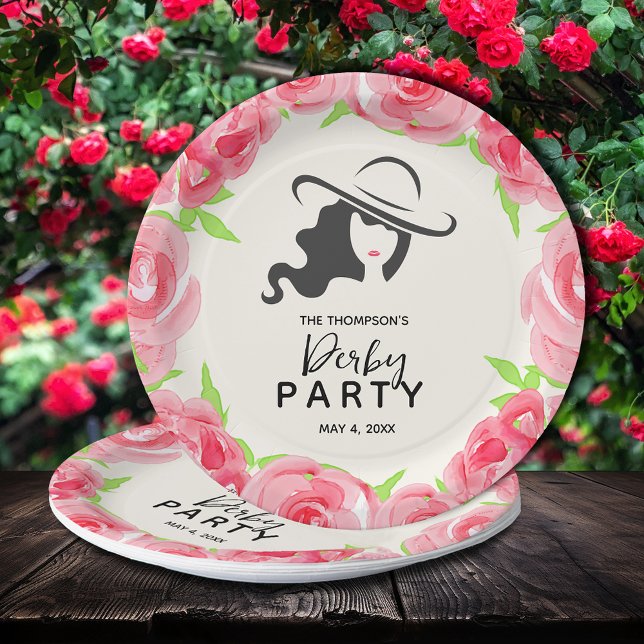 Derby Party Big Hat und Rose Pappteller (Derby Party Big Hat and Roses Paper Plates, 9" or 7")