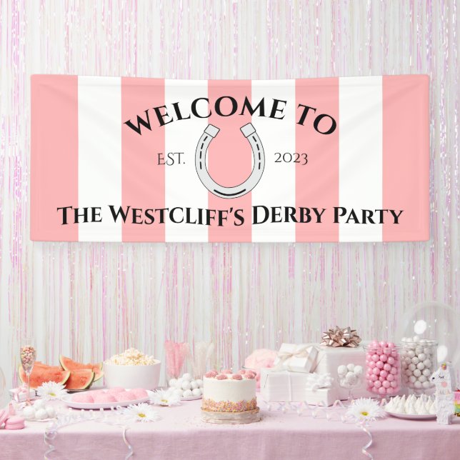 Derby Party Decor Pink Stripes Horseshoe Welcome Banner (Party)