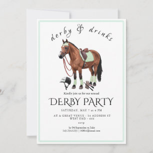 Derby-Party-Einladung – Floraler Pferdekopf mit Ro Einladung