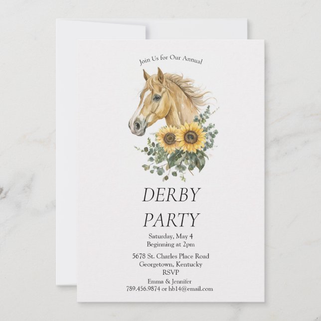  Derby Party Invitation – Horse Head Floral Sunflo Einladung (Vorderseite)