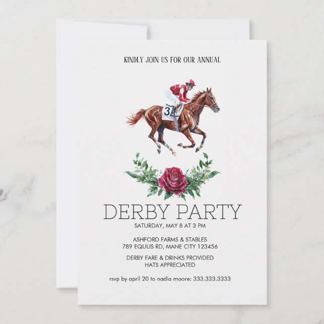 Derby Party Invitation | Horse Racing Elegant Flor Einladung (Vorderseite)