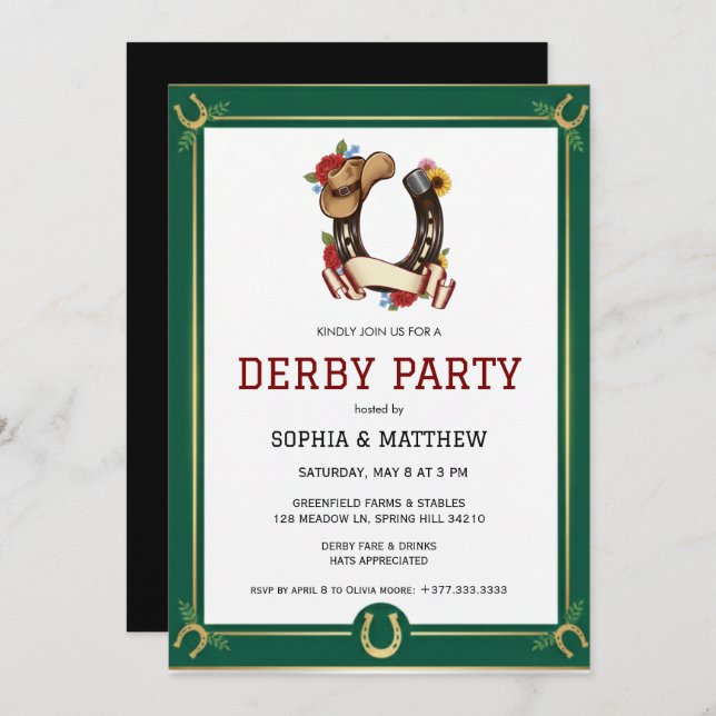 Derby Party Invitation Vintage Equestrian Style Einladung (Vorne/Hinten)