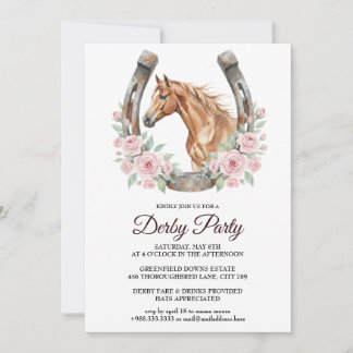 Derby Party Invitation with Horse & Floral Art Einladung