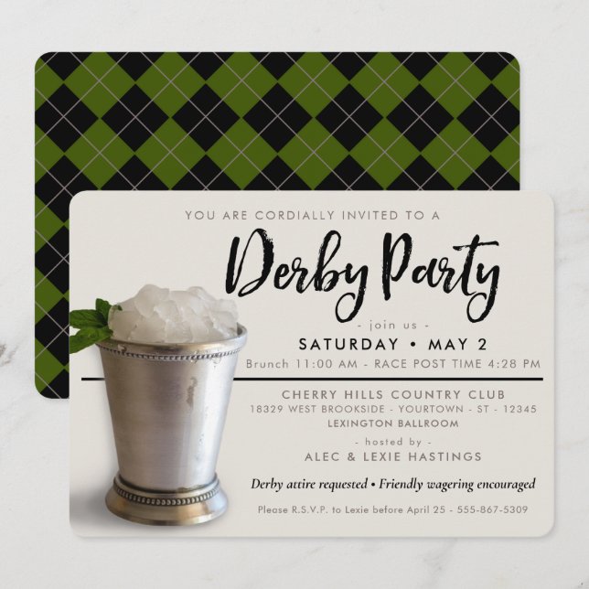 Derby Party | Minze Julep Einladung (Vorne/Hinten)