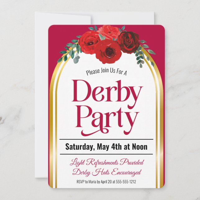 Derby Party Race Rote Rosen Arch Einladung (Vorderseite)
