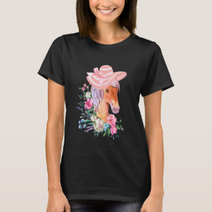 Derby-Pferd mit rosa Sonnenhut Damen-Pferderennen T-Shirt