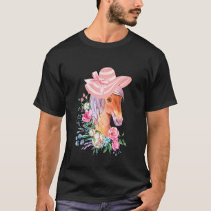 Derby-Pferd mit rosa Sonnenhut Damen-Pferderennen T-Shirt