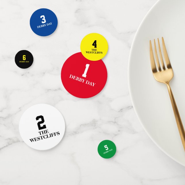 Derby Pferderennen Nummern 1 - 6 farbige Custom Konfetti (Gruppe)