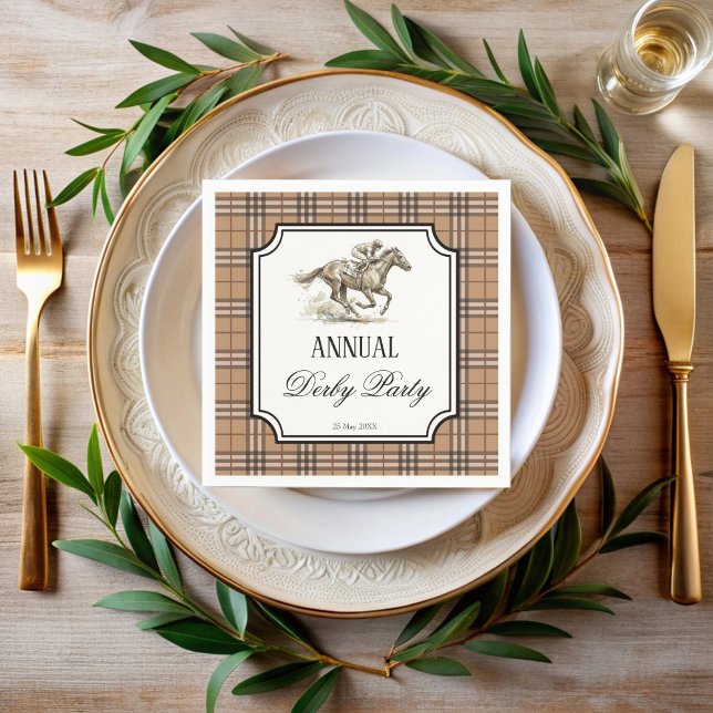 Derby-Pferderennen-Party elegante Gingham Serviette (Derby horse racing party elegant gingham personalized napkins equestrian party supplies)