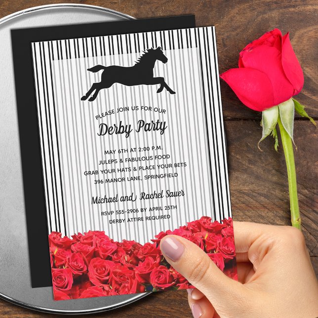 Derby Racehorse Silhouette und Rose Party Einladung (Order INSTANT DOWNLOAD to send digitally or PRINTED invitations to mail or both!)