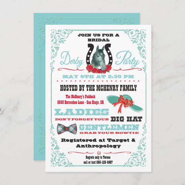 Derby Racing Brautparty Party Einladung (Vorne/Hinten)