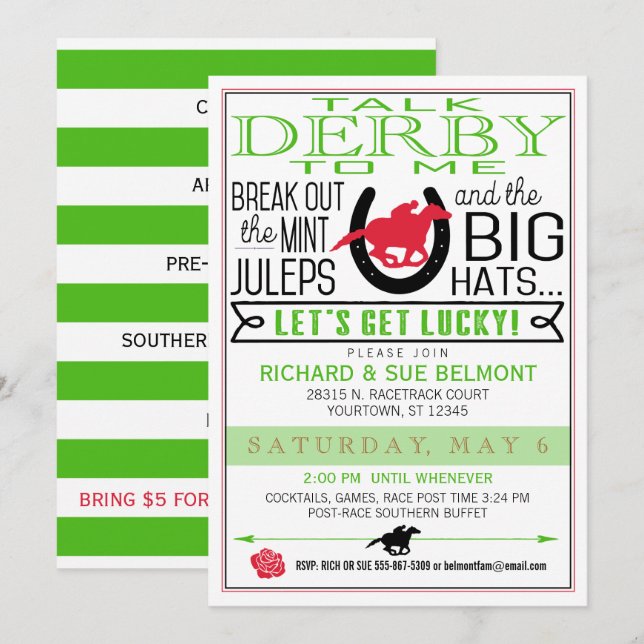 Derby Racing Party Black/Red/Kelly Einladung (Vorne/Hinten)