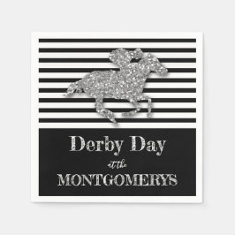 Derby Silver Racehorse Black and White Stripes Serviette