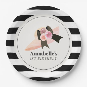 Derby Style Big Pink Hat Rose 1. Geburtstag Pappteller