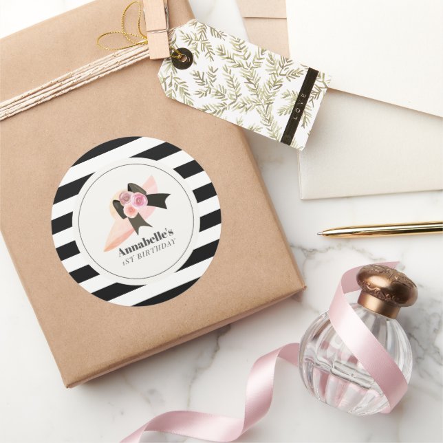 Derby Style Big Pink Hat Rose 1. Geburtstag Runder Aufkleber (Schenken)