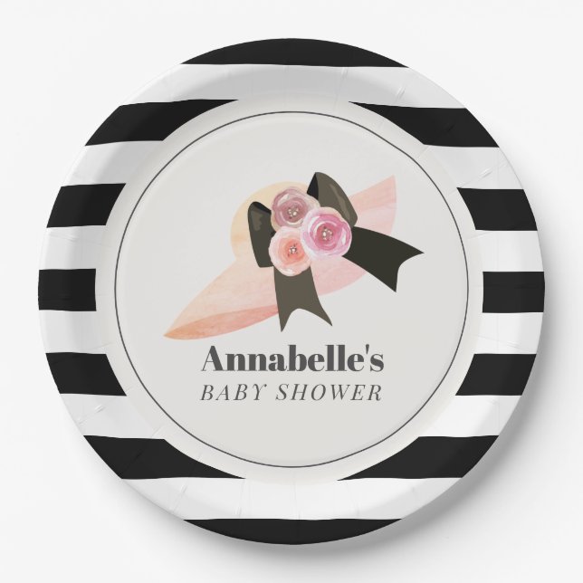 Derby Style Big Pink Hat Rose Baby Dusche Pappteller (Vorderseite)