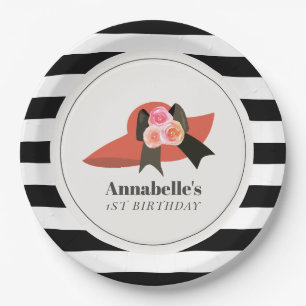 Derby Style Big Red Hat Rose 1. Geburtstag Pappteller