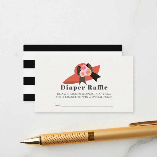Derby Style Big Red Hat Rose Diaper Raffle Ticket Begleitkarte (Vorderseite/Rückseite Beispiel)