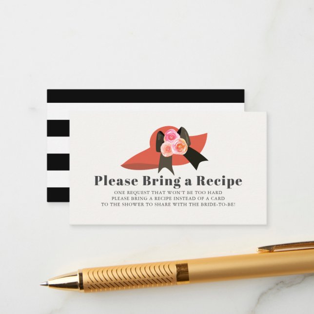 Derby Style Red Hat Brautparty Recipe Anfrage Begleitkarte (Vorderseite/Rückseite Beispiel)