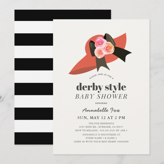 Derby Style Red Hat Rose Baby Shower Einladung (Vorne/Hinten)