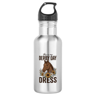Derby-Tag-Kleid Vintage-Pferd-Blumen-Shirt-Design Edelstahlflasche