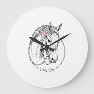 Derby-Tag Vintage Gravur Pferd Blumen Design Große Wanduhr