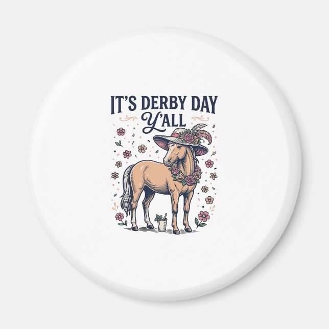 Derby-Tag Y’all Pferd Blumenhut Magnet (Vorne)
