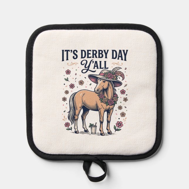 Derby Tag Y’all Pferd Blumenhut Topflappen (Vorderseite)