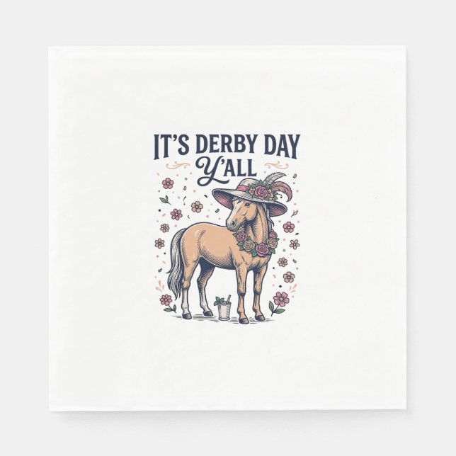 Derby-Tag Y'all Pferd Blumenhut Serviette (Vorderseite)