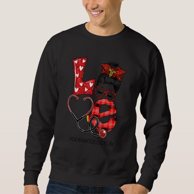 Dermatology Nurse Kariert Leopard Liebe Heart Mess Sweatshirt (Vorderseite)