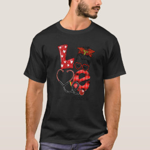 Dermatology Nurse Kariert Leopard Liebe Heart Mess T-Shirt