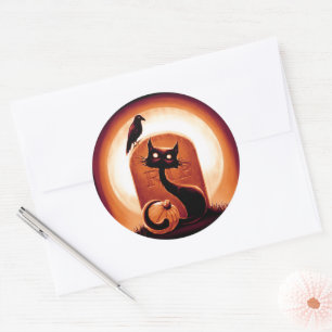 Derpy Halloween Cat von einem Grabstein Runder Aufkleber
