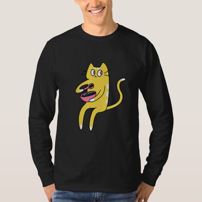 Derpy Kitty Yellow and White Cat Eating Cereal T-Shirt (Vorderseite)