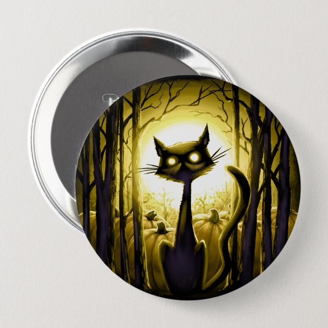 Derpy Little Halloween Cat in einem Pumpkinpflaste Button (Vorne & Hinten)
