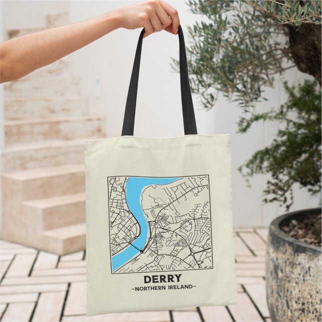 Derry, Northern Ireland City Map Tote Bag Tragetasche (Von Creator hochgeladen)