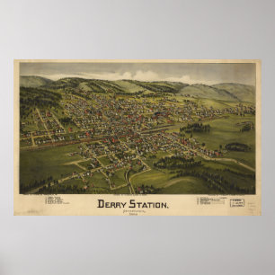Derry Pennsylvania 1900 Antique Panoramabalkarte Poster