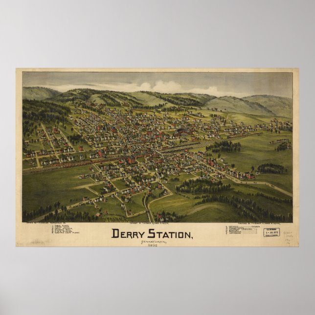 Derry Pennsylvania 1900 Antique Panoramabalkarte Poster (Vorne)