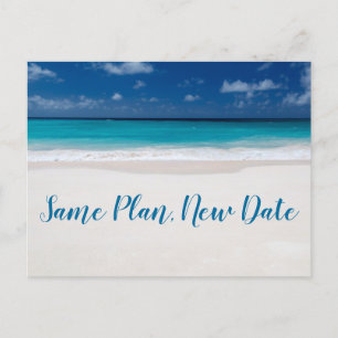 Derselbe Plan Neues Date Beach Thema Save the Date Ankündigungspostkarte