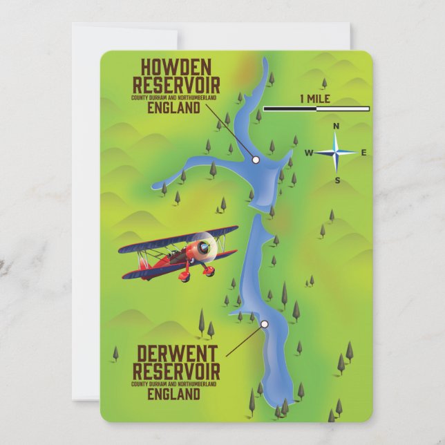 Derwent & Howden Reservoirs Kartenplakat (Vorderseite)