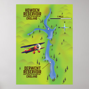 Derwent & Howden Reservoirs Kartenplakat Poster