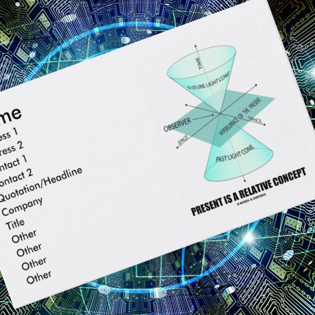 Derzeit ist ein relatives Konzept (Physik Light Co Visitenkarte (Light cone business card for anyone who believes that "Present Is A Relative Concept")