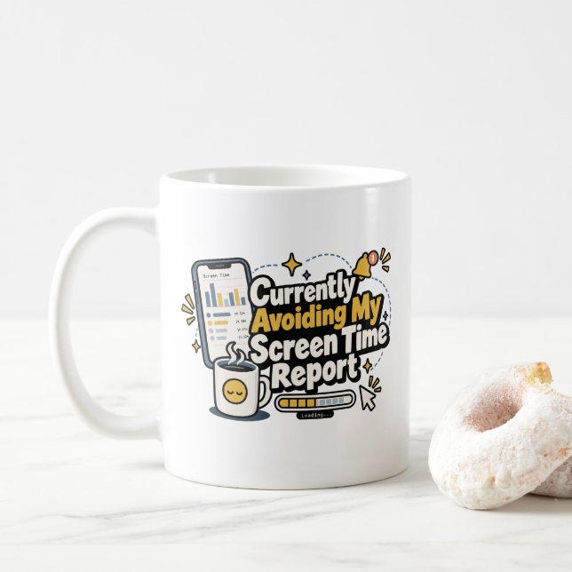 Derzeit vermeide ich meinen Bildschirmzeit-Bericht Kaffeetasse (Mit Donut)