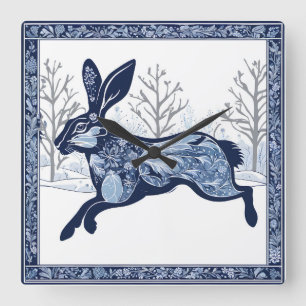 Des Hasen winterliche launische Wanderung Quadratische Wanduhr